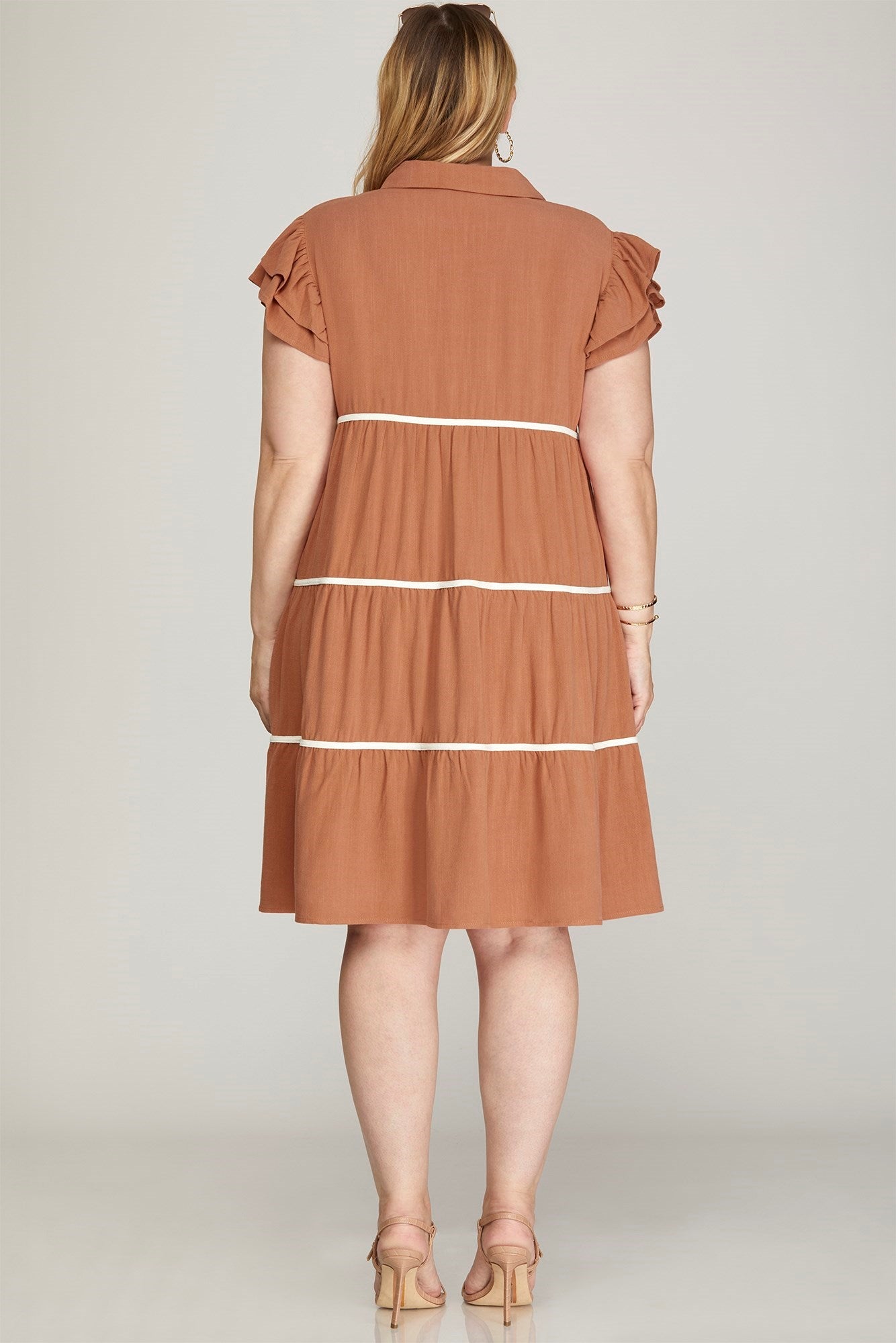 Curvy Sharing Sunsets Button Down Dress