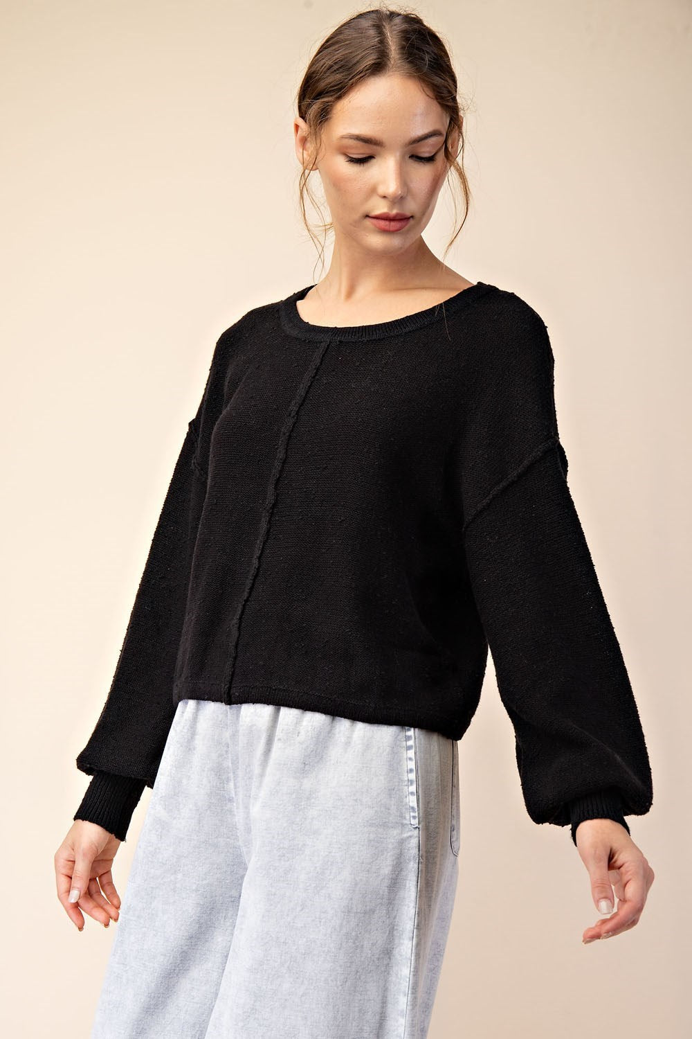 DOORBUSTER Textured Cropped Length Knit Sweater