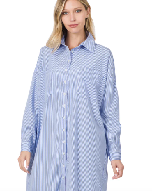 FINAL SALE By the Bay Oversized Button Down Hi Low Shirt Dress in Curvy