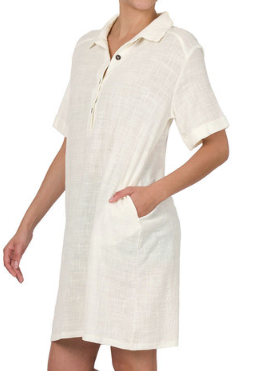 Ivory Gauze Pocketed Button Dress in Curvy