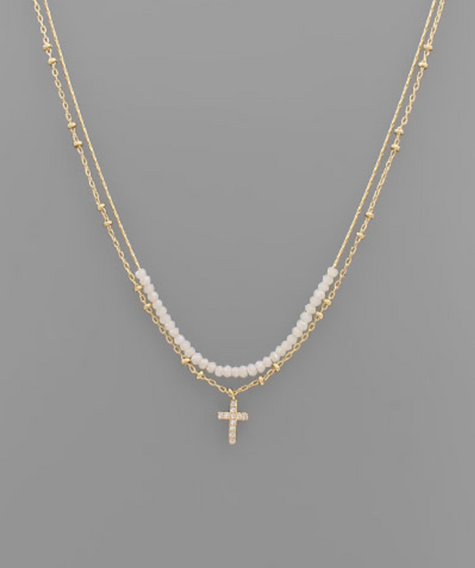Cross and Bead Layer Necklace