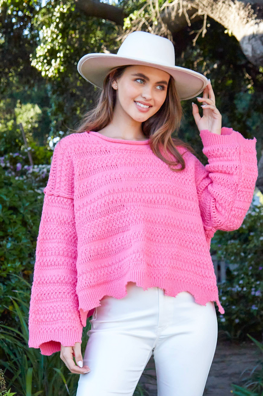 Caught In The Moment Crochet Frayed Sweater