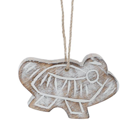 Whitewashed Jesus in Manager Wooden Ornament