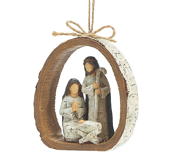 Resin Bark Ring Holy Family Ornament