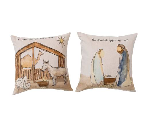 Nativity Pillow 20" Square Cotton Chambray Printed Pillow mom