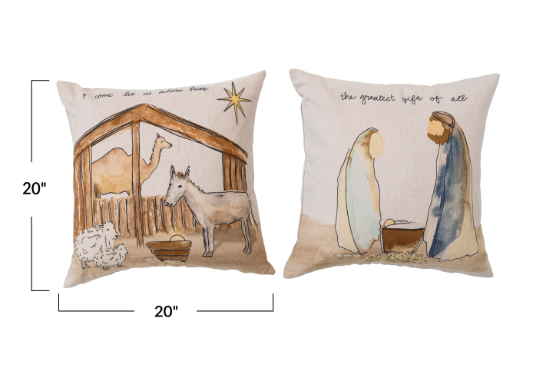 Nativity Pillow 20" Square Cotton Chambray Printed Pillow mom