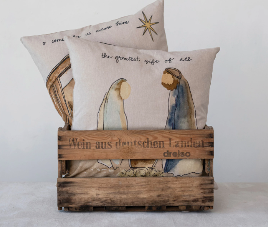 Nativity Pillow 20" Square Cotton Chambray Printed Pillow mom