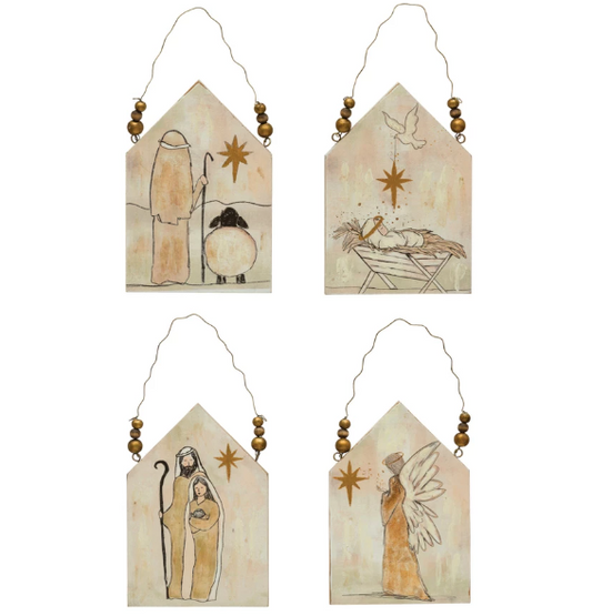 Wood Ornament with Holy Image and Hanger