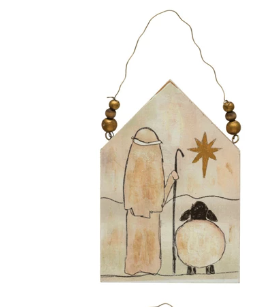 Wood Ornament with Holy Image and Hanger