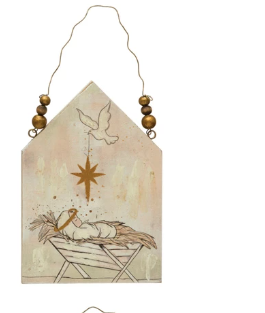 Wood Ornament with Holy Image and Hanger