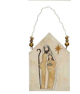 Wood Ornament with Holy Image and Hanger