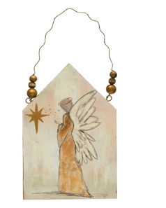 Wood Ornament with Holy Image and Hanger