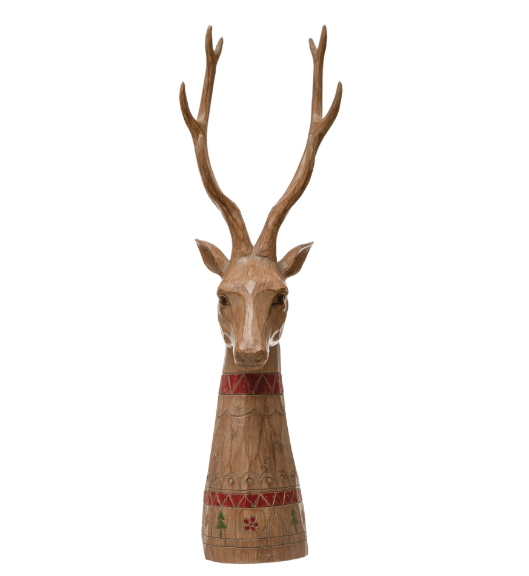 Deer Head with Carved Wood Finish