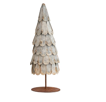 4" Round x 12"H Metal Tree on Stand, Distressed Zinc Finish