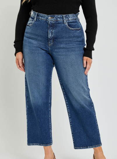 Curvy High Rise Straight Cropped Denim Jeans