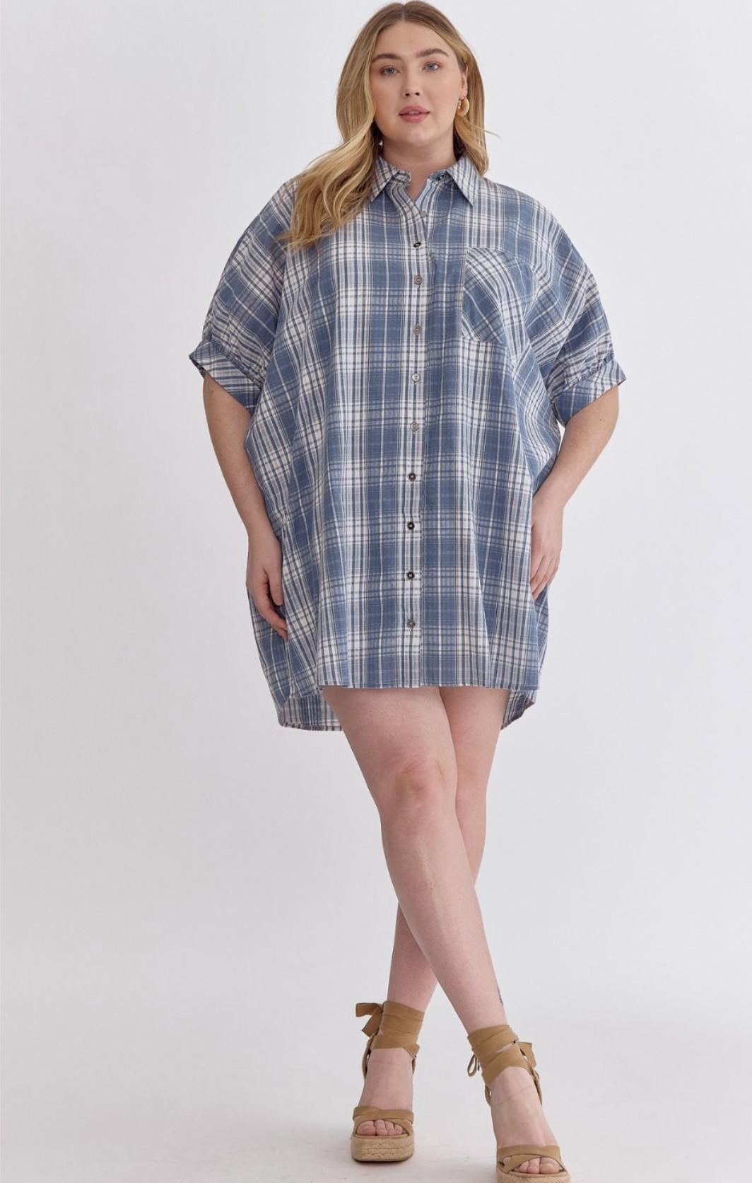 Curvy Get Together Plaid Chambray Dress