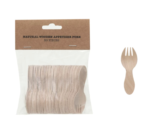 Wood Single Use Spork, Natural, Set of 50