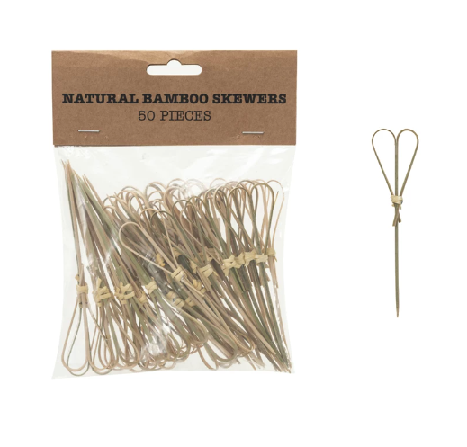 Bamboo Single Use Skewers w/ Heart Shaped Handles, Set of 50