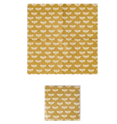 Paper Cocktail Napkins w/ Bee Pattern (Contains 50 Folded Pieces)