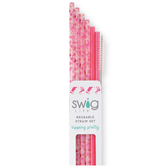 Let's Go Girls + Pink Glitter Reusable Straw Set