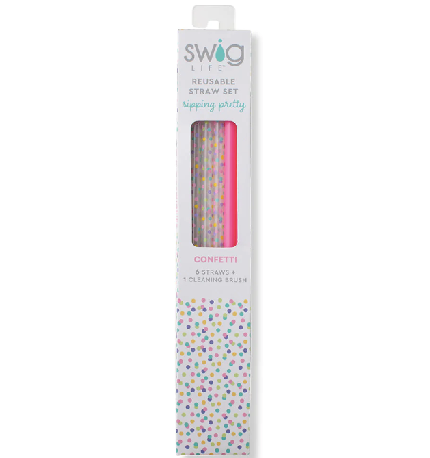 Confetti & Pink Reusable Straw Set (Tall)