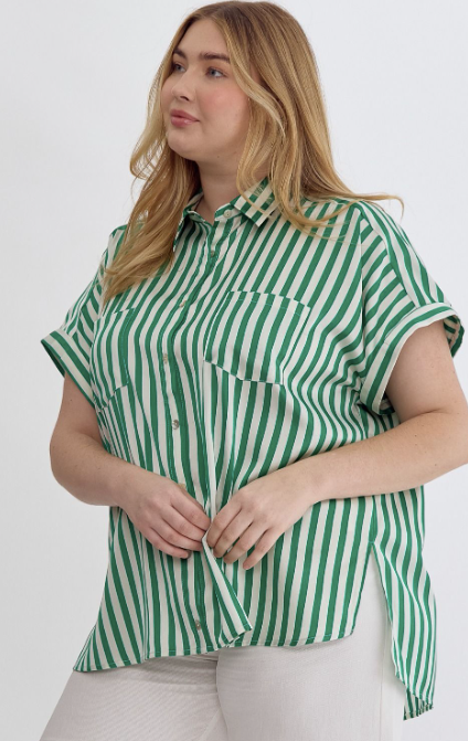 She's On Par Striped Collared Top In CURVY