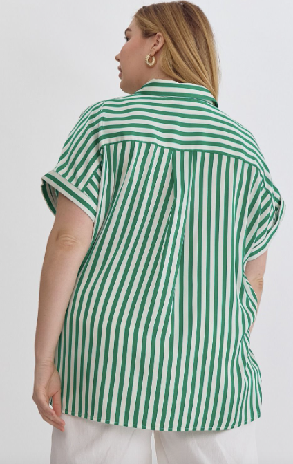 She's On Par Striped Collared Top In CURVY