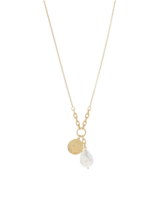 Roman Coin Pearl Drop Necklace