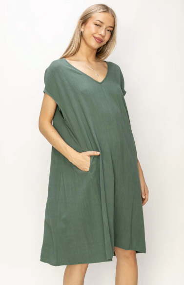 Casual Pocket Linen Midi Dress