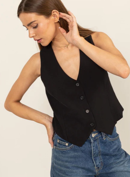 FINAL SALE Black Button Up Vest