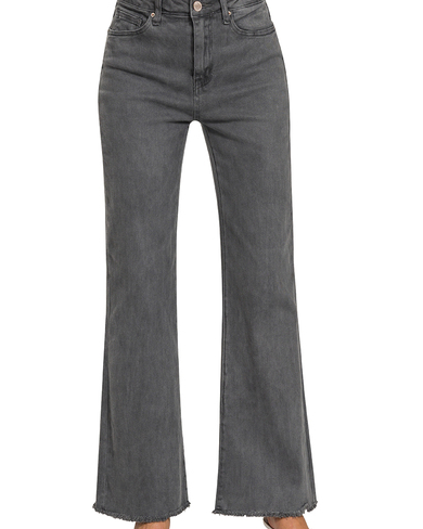 Ava Acid Washed Frayed Hem Straight Wide Leg Denim