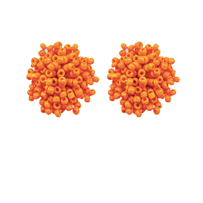 Orange Seed Bead Pom Pom Earrings