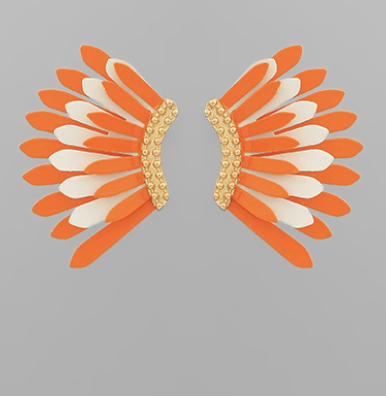 Orange and White Fan Earrings