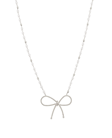 Textured Bow Necklace With Pearls