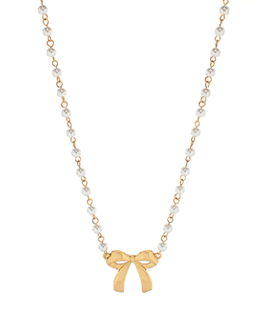 Gold Bow and Pearl Necklace