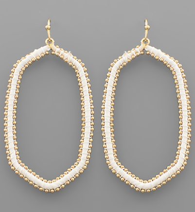Raffia Wrapped Metal Ball Deco Hexagon Earrings - Shoppe3130
