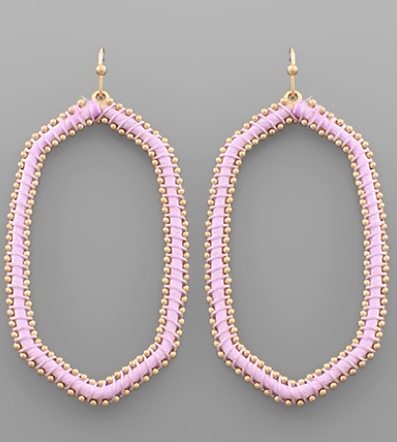 Raffia Wrapped Metal Ball Deco Hexagon Earrings - Shoppe3130