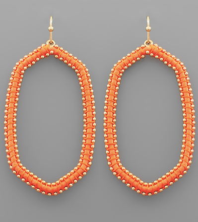 Raffia Wrapped Metal Ball Deco Hexagon Earrings - Shoppe3130