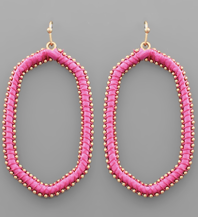 Raffia Wrapped Metal Ball Deco Hexagon Earrings - Shoppe3130
