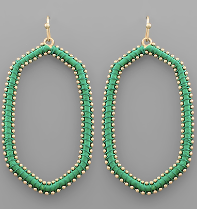 Raffia Wrapped Metal Ball Deco Hexagon Earrings - Shoppe3130