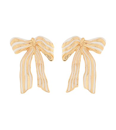 Striped Bow Metal Earrings