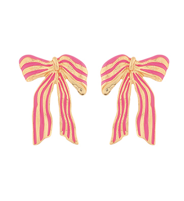 Striped Bow Metal Earrings