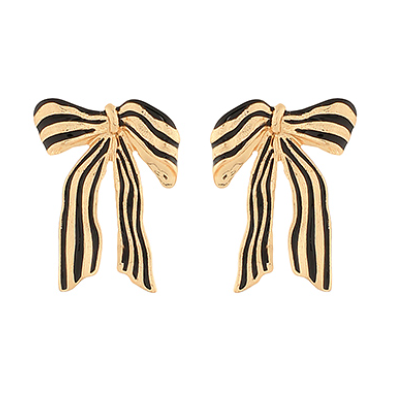 Striped Bow Metal Earrings