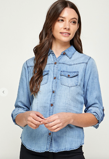 Everyday Chambray Denim Button Up Shirt