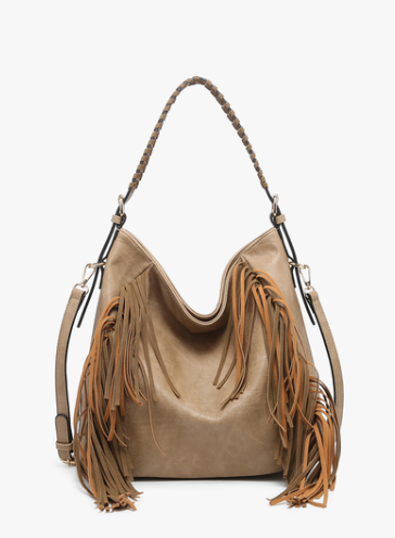 Sav Distressed Hobo  Bag with Fringe Detail