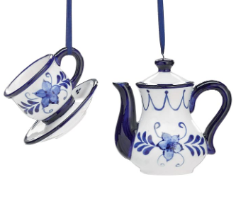 Blue and White Floral Tea Ornament