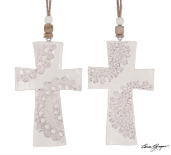 Resin Lace Design Embossed Cross Ornament