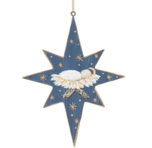 Dark Blue Two Sided Tin Ornament Baby Jesus