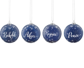 Blue Holy Night Paper Mache Message Ornament