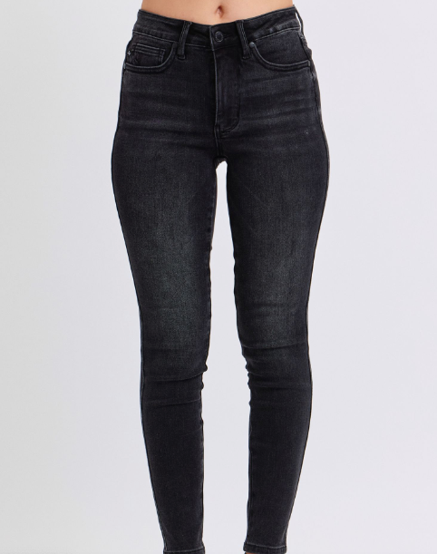 Mid-Rise Tummy Control Black Skinny Jeans Judy Blue Denim